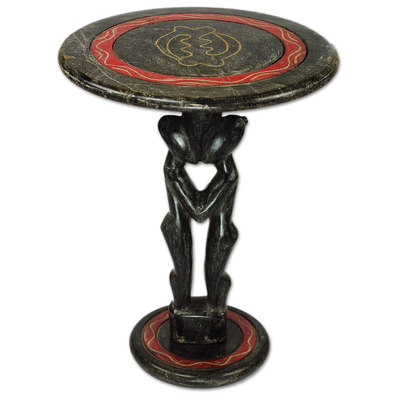 West African Hand Crafted Cirular Wood Accent Table