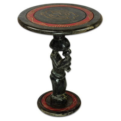 Artisan Crafted Circular Wood Accent Table from Ghana