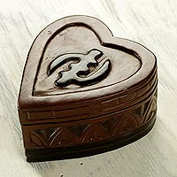 Wood jewelry box, 'Heart of Africa' - Ghanaian Hand Carved Heart Shaped Jewelry Box