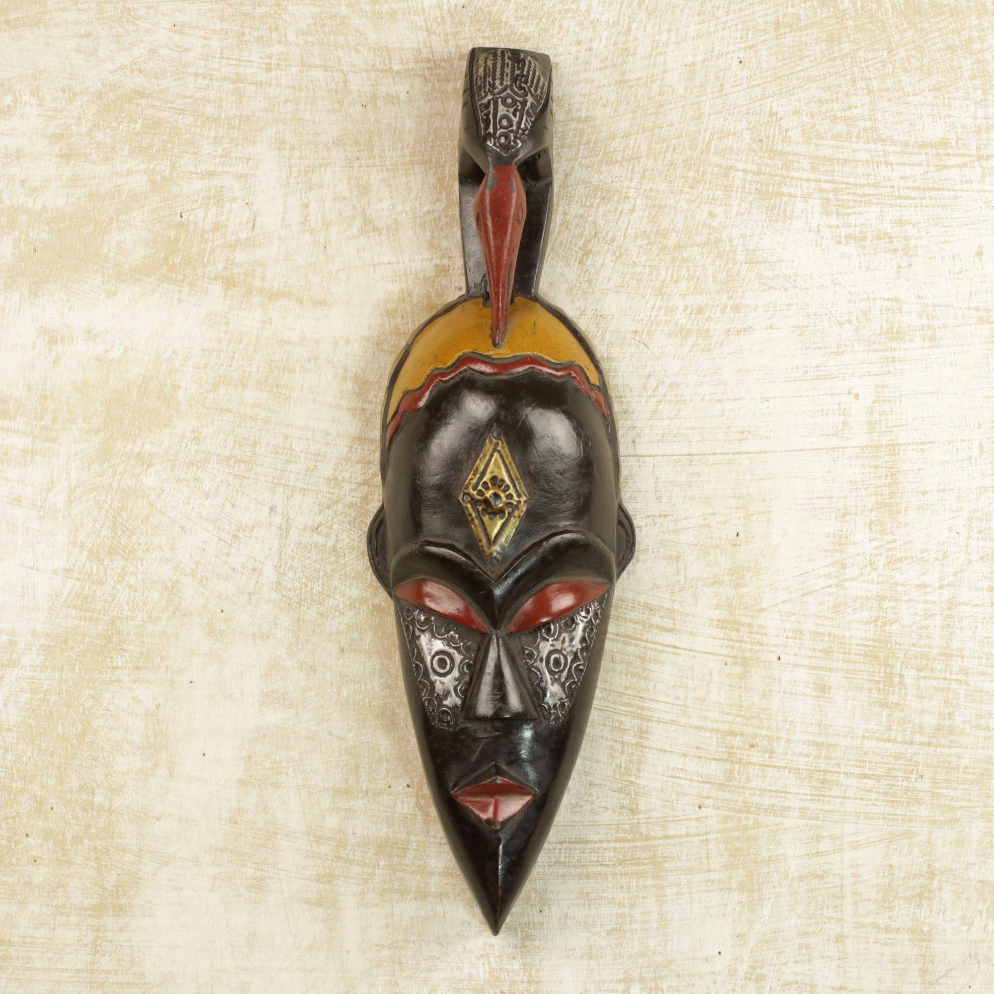 Handmade Sese Wood African Mask with Bird from Ghana - Abokin Tsuntsu ...