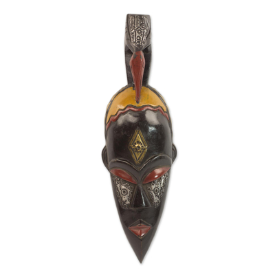 Handmade Sese Wood African Mask with Bird from Ghana