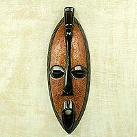 Máscara de madera africana - Máscara de madera de lluvia africana original hecha a mano en Ghana