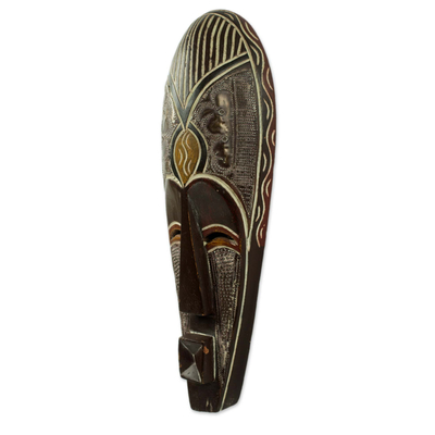 Máscara de madera africana - Máscara de pared de saludo Akan hecha a mano arte de pared de madera africana