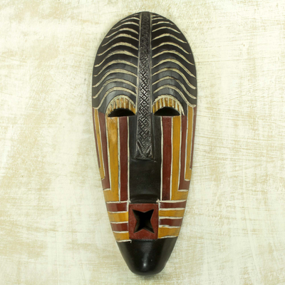 Máscara de madera africana, 'Fito' - Máscara de pared africana silbante Decoración de pared artesanal