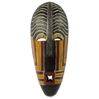Afrikanische Holzmaske, „Fito“ – Pfeifende afrikanische Wandmaske, handgefertigte Wanddekoration