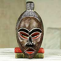 African wood mask, 'Beautiful Akan Woman' - Artisan Hand Carved Authentic African Mask