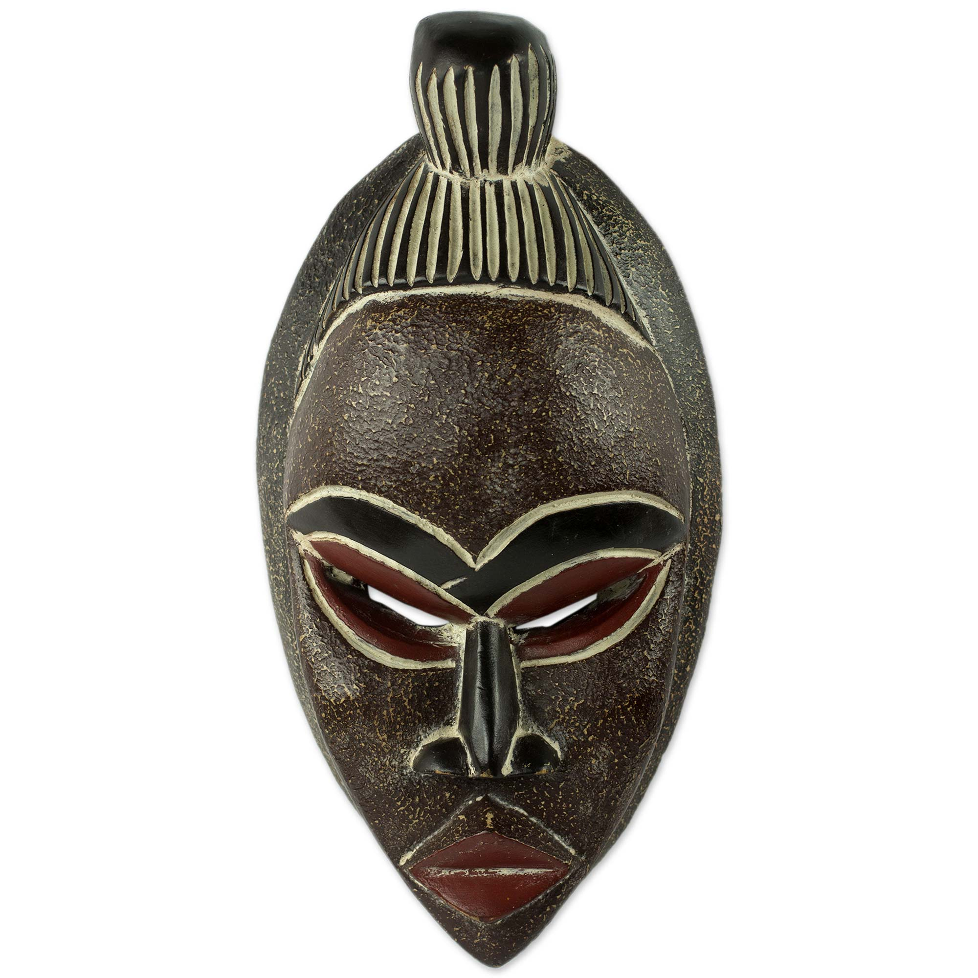 Artisan Hand Carved Authentic African Mask - Beautiful Akan Woman | NOVICA
