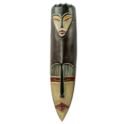 Máscara de madera africana - Réplica de máscara de madera de pared de fertilidad Guro tallada a mano por Artisan