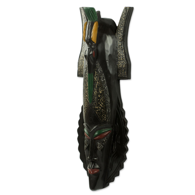 African wood mask, 'Mmerichukwu' - Artisan Crafted African Wood Wall Mask of God's Victory
