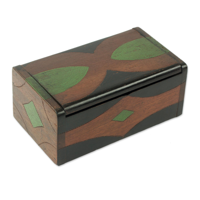 Wood box, 'Sika Korkoo Kwrabia III' - Decorative Sese Wood and Aluminum Plate Box from West Africa
