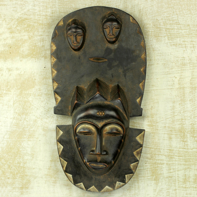 Máscara de madera africana - Réplica de máscara de pared tradicional Baule tallada a mano en Ghana