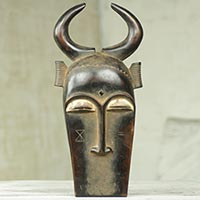 African wood mask, 'Bemba Healer' - African Bemba Healer Wall Mask Zoomorphic Man from Ghana