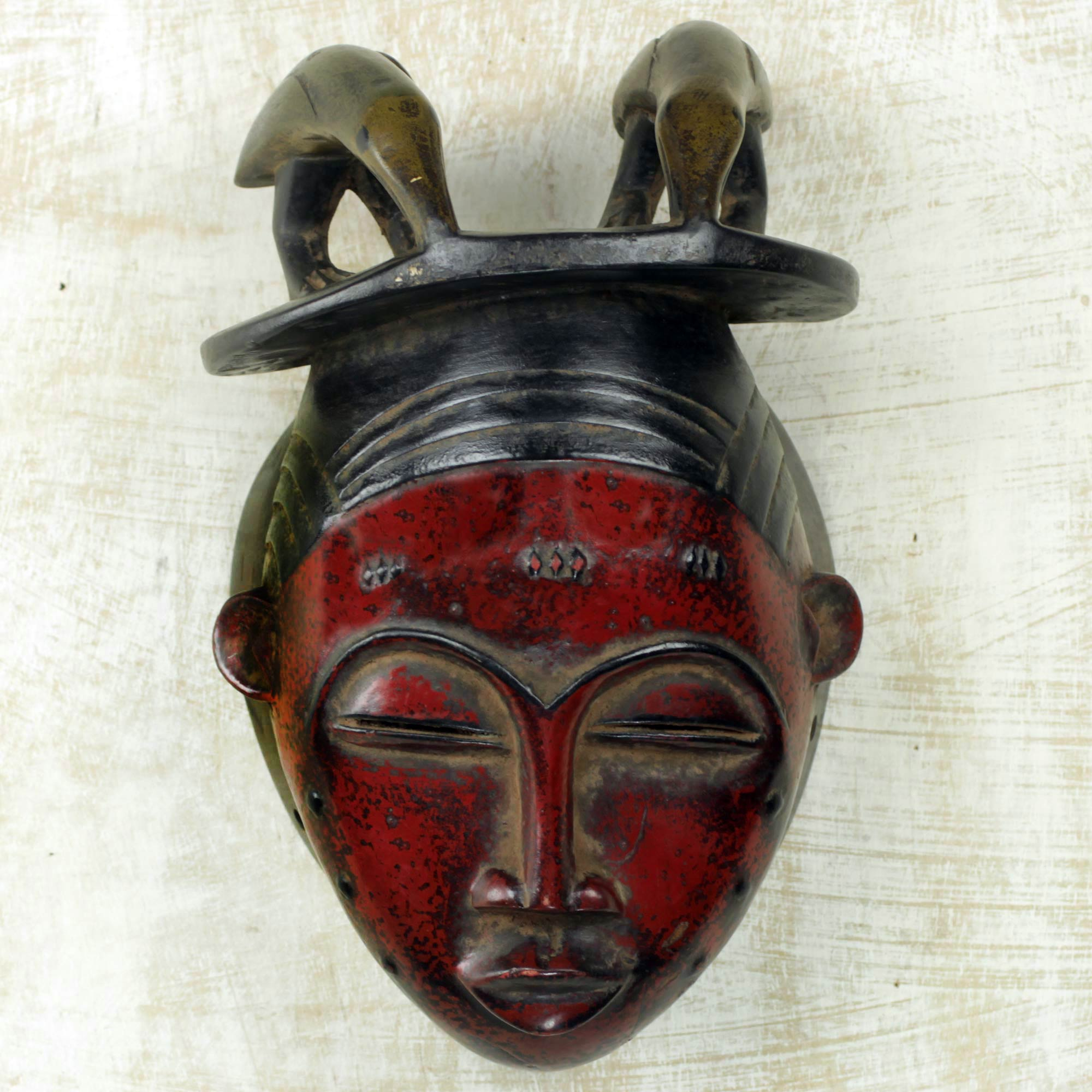 African Ceremonial Mourning Mask Hand Carved Wood Art - Yaure I | NOVICA