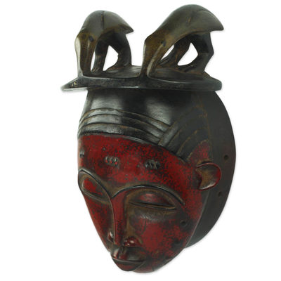 African wood mask, 'Yaure I' - African Ceremonial Mourning Mask Hand Carved Wood Art