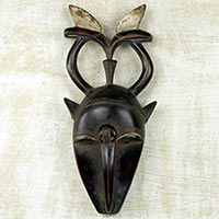 Máscara de madera africana, 'Yaure II' - Máscara de Yohure ceremonial africana Arte de madera tallada a mano