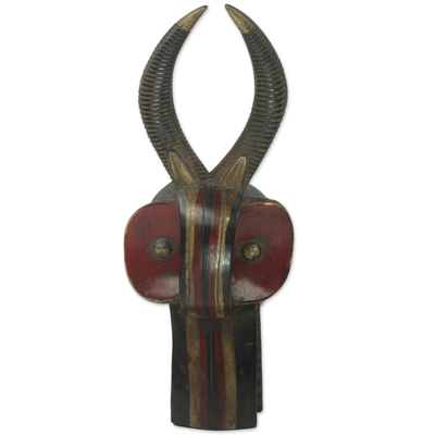 African wood mask, 'Senufo Spitfire' - Senufo Spitfire African Wall Mask in Hand Carved Wood