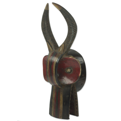 African wood mask, 'Senufo Spitfire' - Senufo Spitfire African Wall Mask in Hand Carved Wood