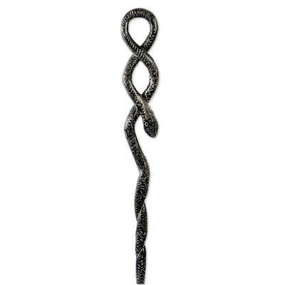 Sese wood decorative staff, 'Owo' - Snake Design Decorative African Walking Stick Carved by Hand