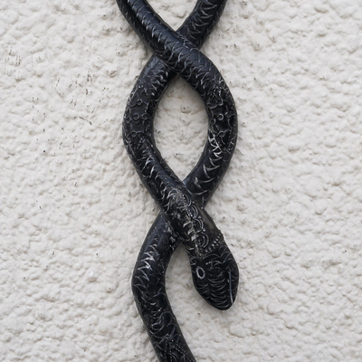 Dekorativer Stab aus Sese-Holz, „Owo“ – dekorativer afrikanischer Gehstock im Schlangen-Design, handgeschnitzt
