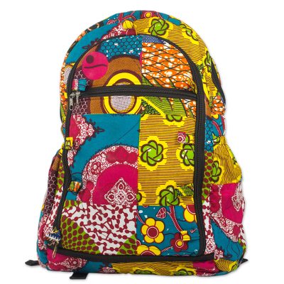 Cotton batik backpack, 'Krokrobite' - Multicolor Cotton Batik Patterned Backpack from Ghana