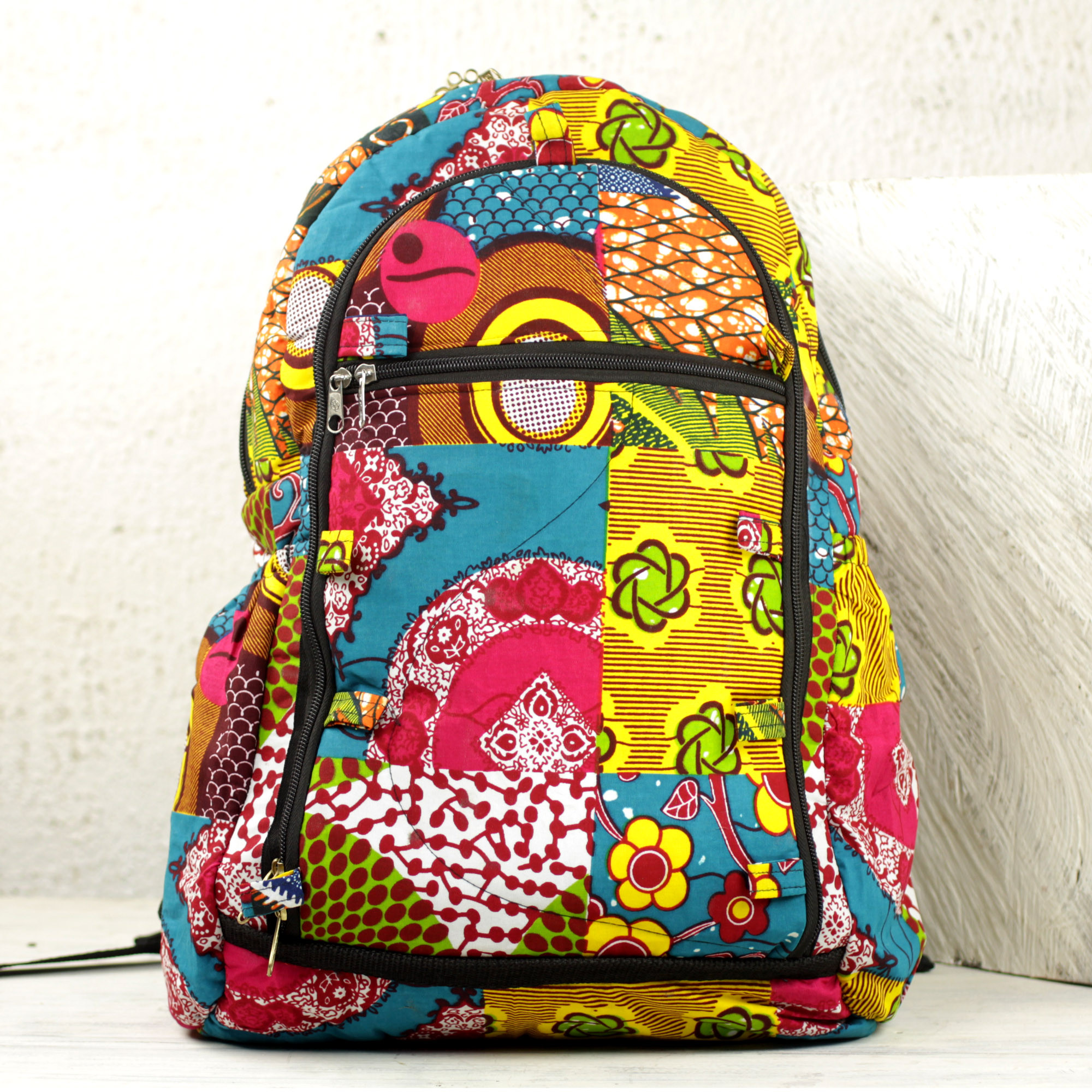Multicolor Cotton Batik Patterned Backpack from Ghana Krokrobite NOVICA