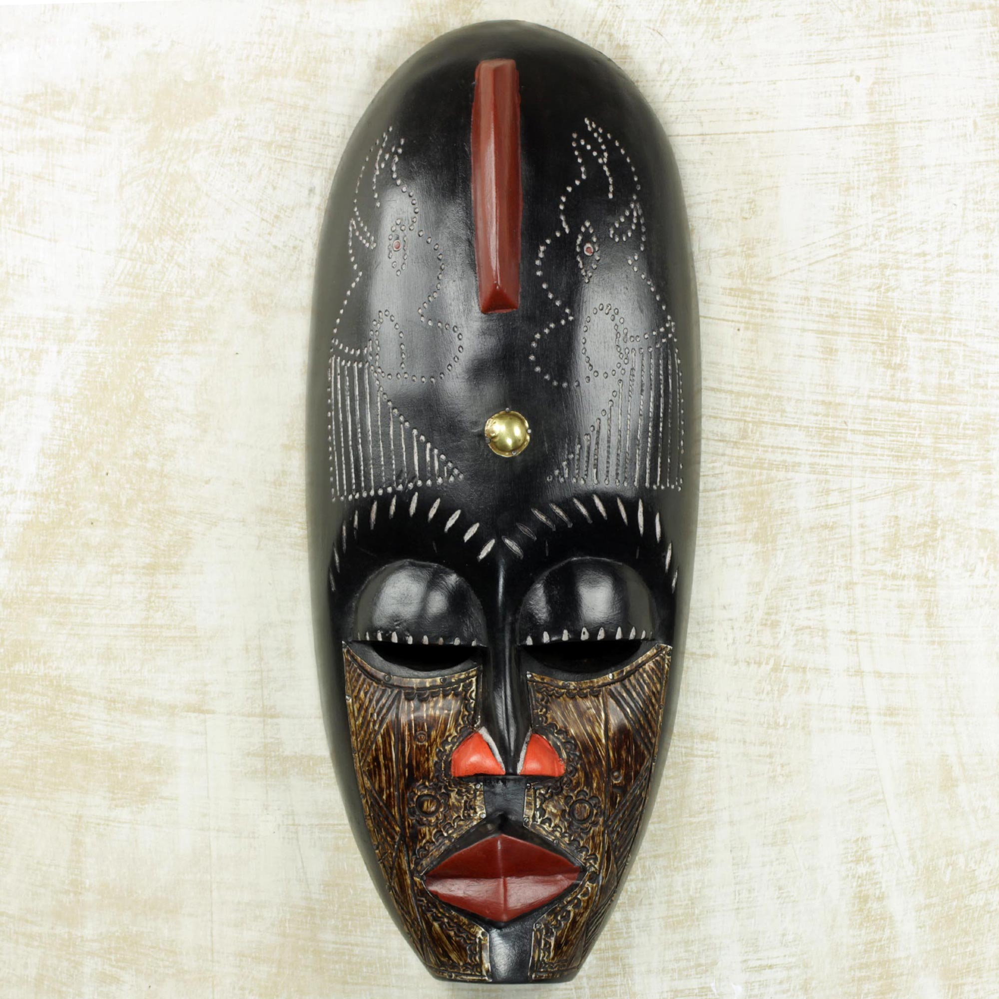 Hand Crafted West African Wood Wall Mask From Ghana Biombo Ii Novica