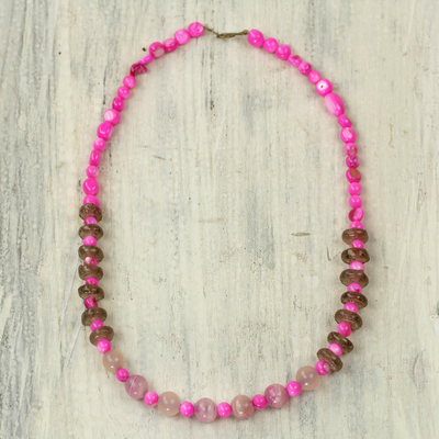 Agate beaded necklace, 'Summer Sweet' - Hand Strung Agate and Recycled Glass Bead Necklace