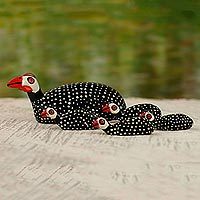 Ebony sculptures, 'Guinea Fowl' (set of 5) - Set of 5 Hand Carved African Guinea Fowl Chicken Sculptures