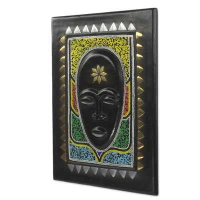 Original African Wood Wall Art with Glass Bead Accents - Ayeye | NOVICA