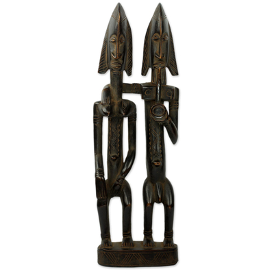 Wood sculpture, 'Dogon Couple II' - Authentic African Wood Sculpture of Dogon Couple
