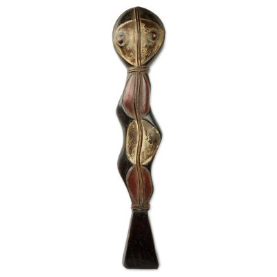 Wood sculpture, 'Baga Protective Serpent III' - Unique Artisan Crafted Serpent Headdress Sculpture
