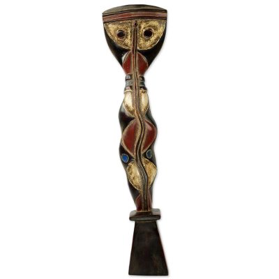 Wood sculpture, 'Baga Protective Serpent IV' - Artisan Crafted Serpent Headdress Replica Sculpture