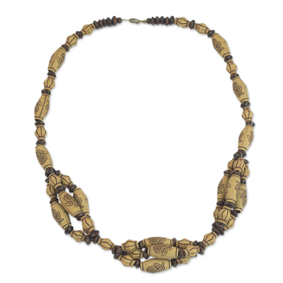 Sese Wood and Recycled Plastic Beaded Pendant Necklace