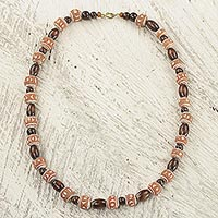 Wood and terracotta beaded necklace, 'Oheneyire'