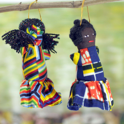 Adornos de algodón, (juego de 4) - Adornos de muñeca de patchwork hechos a mano de dama africana (juego de 4)