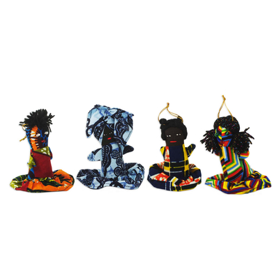 Adornos de algodón, (juego de 4) - Adornos de muñeca de patchwork hechos a mano de dama africana (juego de 4)