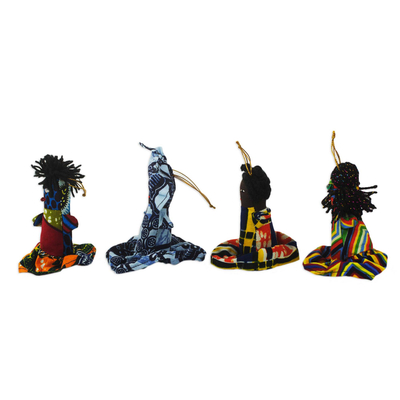 Baumwollornamente, (4er-Set) - Afrikanische Dame, handgefertigte Patchwork-Puppenornamente (4er-Set)