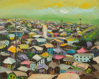 'Übersicht' - Mehrfarbige Stadtlandschaftsmalerei aus Ghana