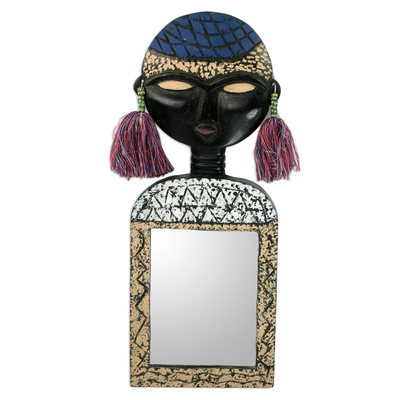 Wall mirror, 'Beautiful Woman' - African Mask on Handcrafted Wall Mirror