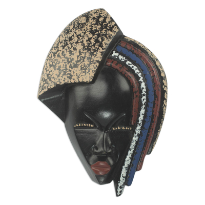 African wood mask, 'King's Child' - Hand-Carved African Tweneboa Wood Wall Mask of Woman