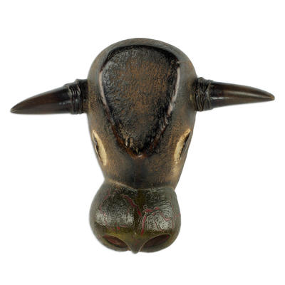 African wood mask, 'Bijagos Bull' - Guinea-Bissau Bull Theme Authentic African Mask