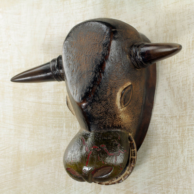 Afrikanische Holzmaske - Authentische afrikanische Maske mit Guinea-Bissau-Stiermotiv