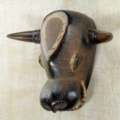 African wood mask, 'Bull from Bijagos' - Bull Theme Authentic African Mask of Guinea-Bissau