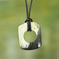 Bull horn pendant necklace, 'Nature's Joy' - African Bull Horn Unisex Pendant Necklace