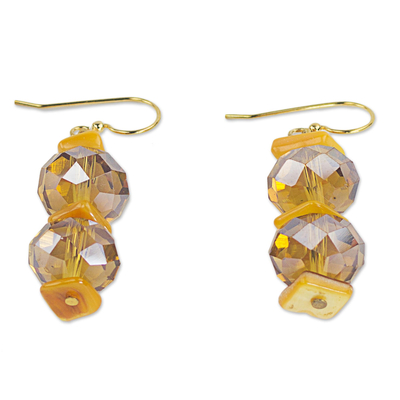 Agate and Glass Bead Dangle Earrings from West Africa