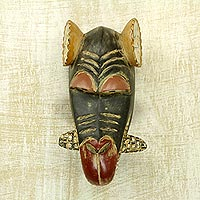 Afrikanische Holzmaske, „Hungry Monkey“ – Authentische afrikanische handgefertigte, handgeschnitzte Sese-Holzmaske