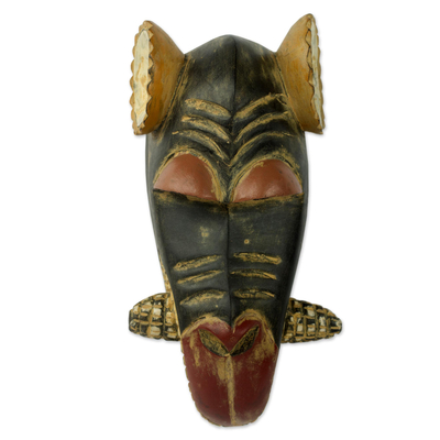 African wood mask, 'Hungry Monkey' - Authentic African Crafted Hand Carved Sese Wood Mask