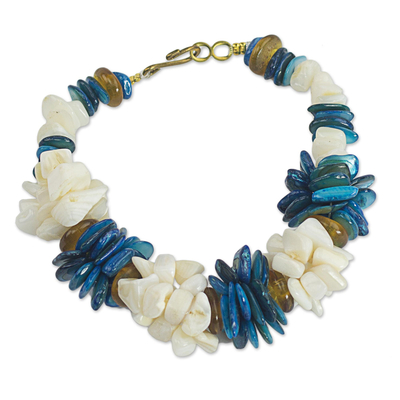 Handcrafted White and Blue Dyed Agate Chunky Beaded Bracelet