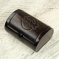 Ebony wood decorative box, 'Gye Nyame Power' - Decorative Box with Adinkra Symbol in Hand Carved Ebony Wood