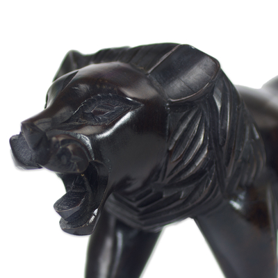 Ebony wood sculpture, 'Lion Prowl' - Mighty African Lion Hand Carved Ebony Wood Sculpture